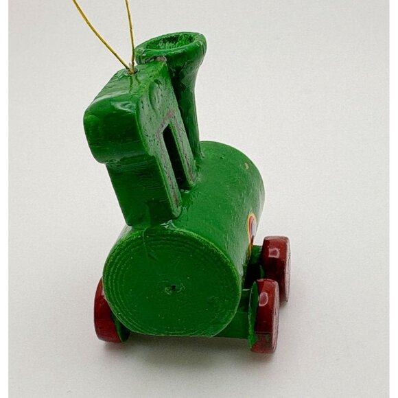 Vintage Wooden Train Christmas Tree Ornament Green Hand Painted - Picture 7 of 7
